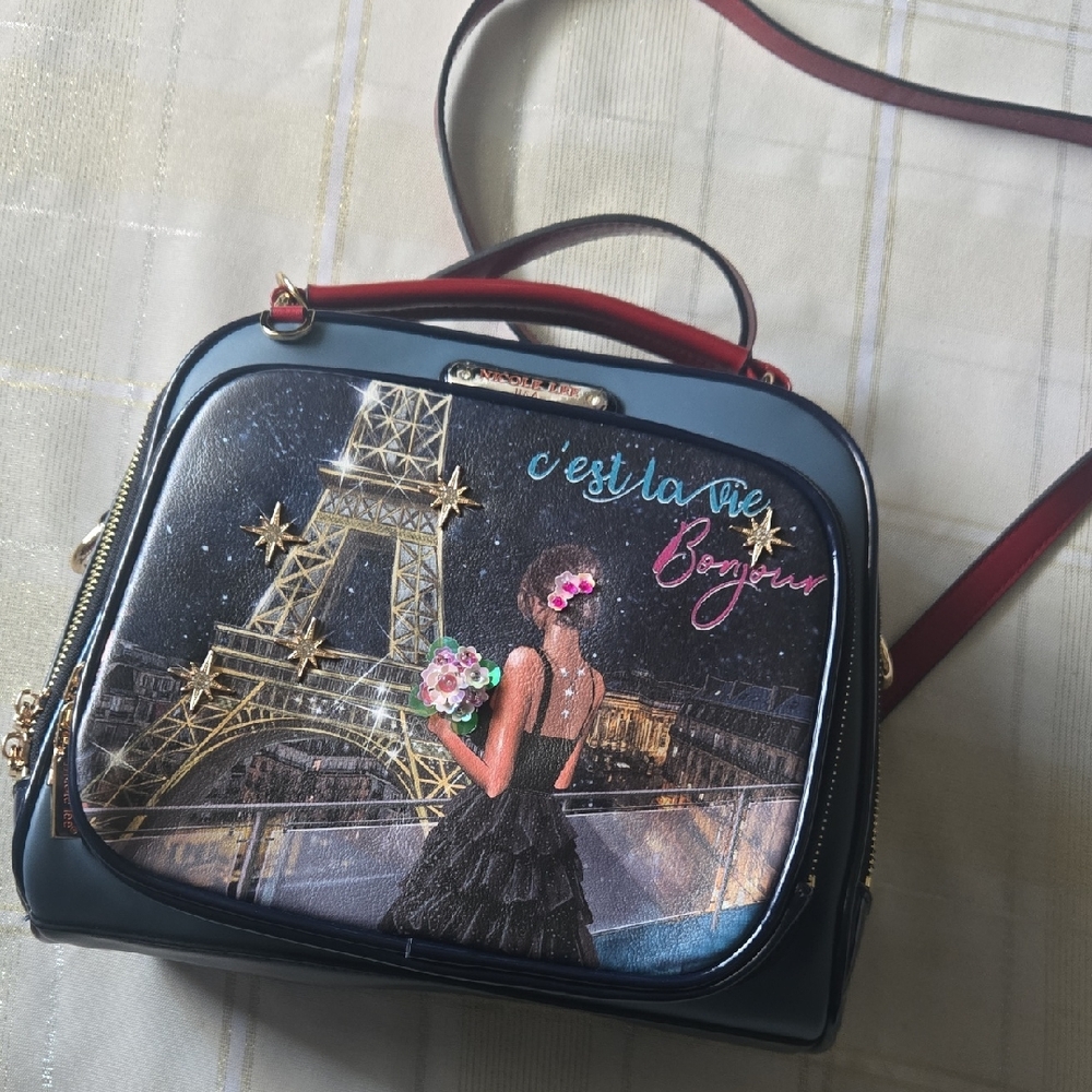 Nicole Miller, "Tonight For You", Red & Blue Crossbody Bag - Picture 3 of 14